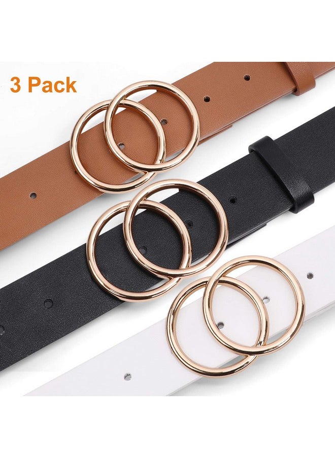 Women Leather Belt Fashion Double Oring Soft Faux Leather Waist Belts For Jeans Dress