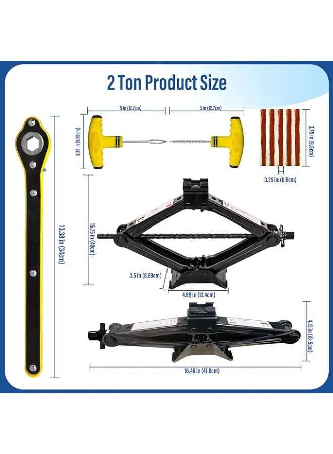 طقم كوريك مقص للسيارة - حمولة 2 طن لتغيير الإطارات - طقم طوارئ متكامل مع مفتاح عجل احترافي للسيارات الملاكي والـ SUV - Image 3