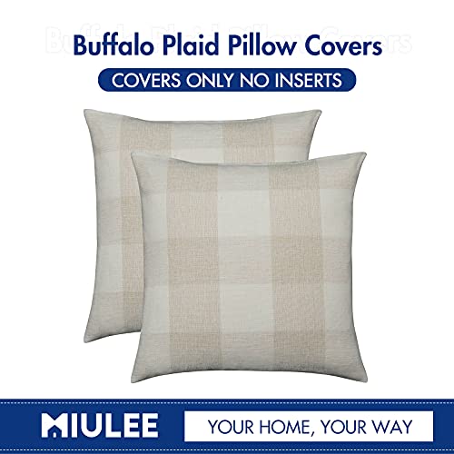 MIULEE Pack of 2 Farmhouse Buffalo Check Plaids Polyester Linen Soft Soild Decorative Square Throw Pillow Covers Outdoor Home Decor Cushion Case for Sofa Bedroom 18x18 Inch Cream White and White - Image 5