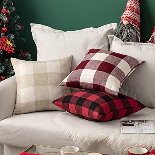 MIULEE Pack of 2 Farmhouse Buffalo Check Plaids Polyester Linen Soft Soild Decorative Square Throw Pillow Covers Outdoor Home Decor Cushion Case for Sofa Bedroom 18x18 Inch Cream White and White - Image 3