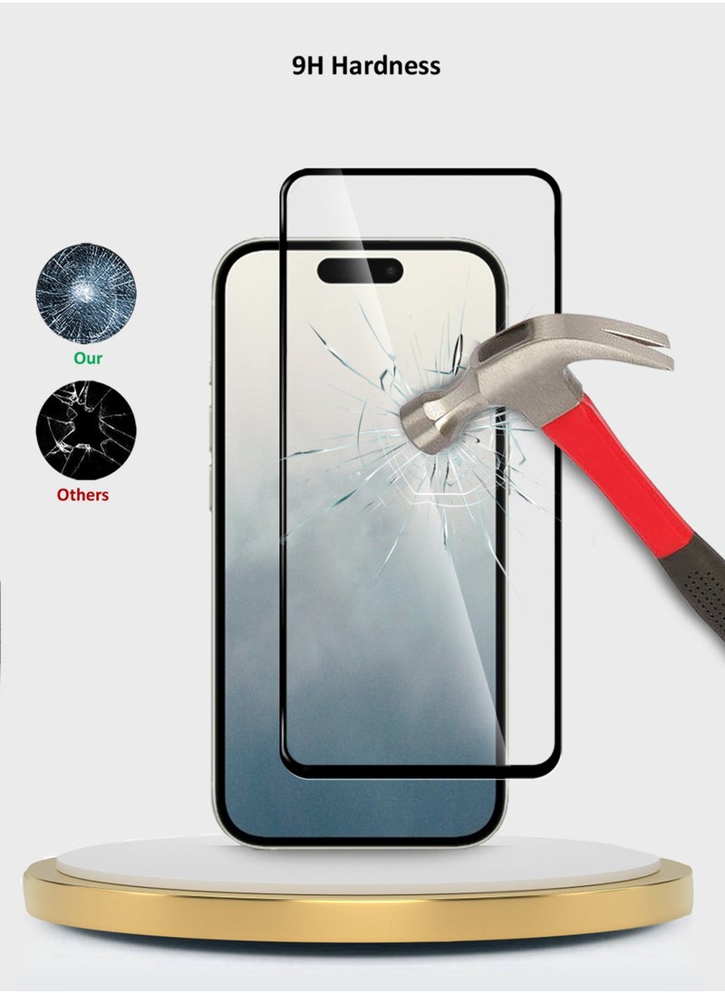 Wtech Apple iPhone 16 2024 Premium E2E Series Full Glue Full Cover Tempered Glass Screen Protector - Clear/Black  - Image 2