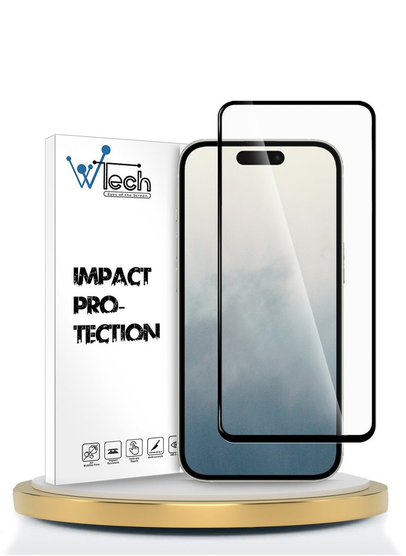 Wtech Apple iPhone 16 2024 Premium E2E Series Full Glue Full Cover Tempered Glass Screen Protector - Clear/Black  - Image 1