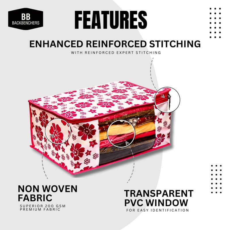 BB BACKBENCHERS BB BACKBENCHERS Pack Of 6 Saree Cover Storage Bag Heavy Quality Saree Covers With Zipper Cloth Safety Bag for SareesLahangaClothsSuitsPants Shirt Cloth Organizer Red White  - Image 2