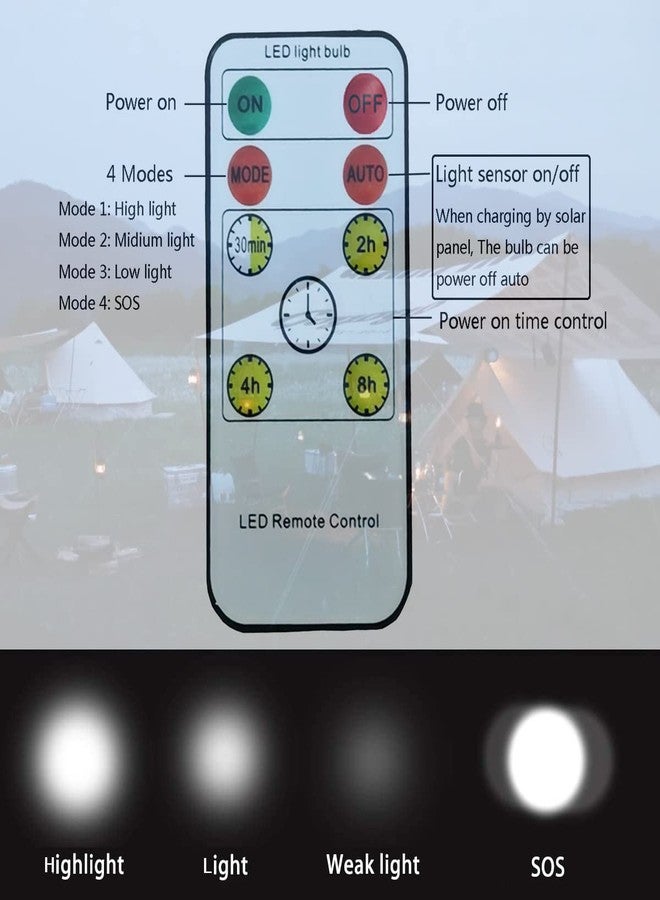 ABZXT Solar Powered Lamp Remote Control Portable Led Bulb Lights Solar Energy Panel Led Lighting for Camp Tent Night Fishing Emergency Lights Flash 350LM(Pack of 2+Remote Control) - Image 5
