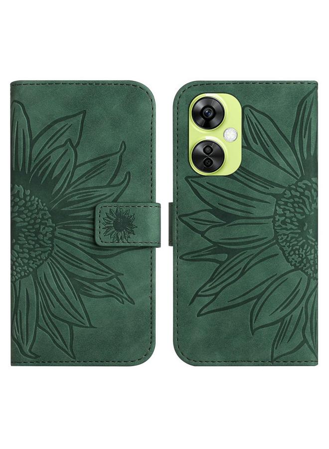 اس-توب جراب لهاتف OnePlus Nord CE 3 Lite مصنوع من الجلد المنقوش بنقشة زهرة الشمس مع حبل تعليق - Image 1