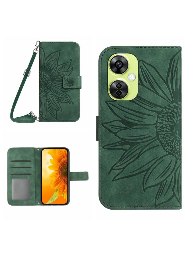 اس-توب جراب لهاتف OnePlus Nord CE 3 Lite مصنوع من الجلد المنقوش بنقشة زهرة الشمس مع حبل تعليق - Image 2