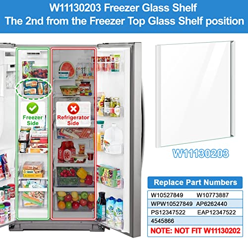 Alvar UPGRADED W11130203 Glass Shelf Compatible with Whirlpool Freezer Shelf Replacement Refrigerator Glass Door Shelves Parts W10527849 W10773887 PS12347522 WRS571CIHZ04 WRS571CIHZ01 Glass Freezer Shelf - Image 3