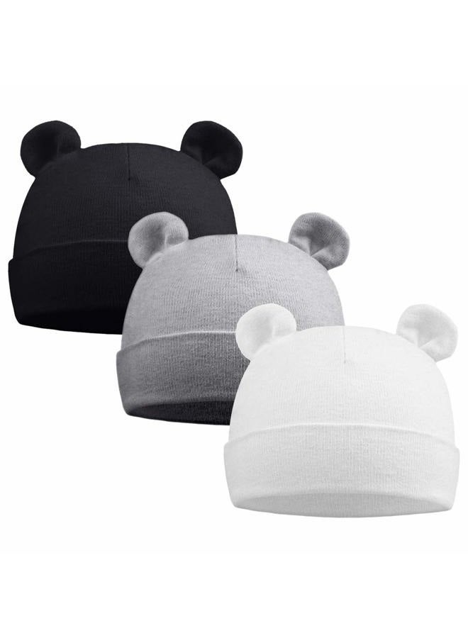 PESAAT Newborn Hospital Hat Preemie Boys Girls Beanie Solid Infant Baby Hats Autumn Winter, Double Layer/3pack-b, 0-6 Months - Image 1