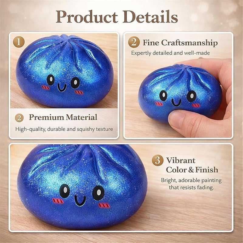 Glitter Dumpling Squishy, Colorful Dumpling Squishes Stress Balls with Steamer, Easter Gifts, Soft Squeeze Decompression Dough for Adults (White with Glitter) - Image 4