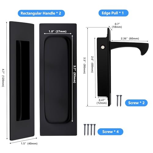 Dontay Sliding Pocket Door Handles 304 Stainless Steel Non Locking Pocket Door Hardware Recessed Flush Finger Pulls Heavy Duty Edge Pull 1 Set Matte Black 472 Inch - Image 3