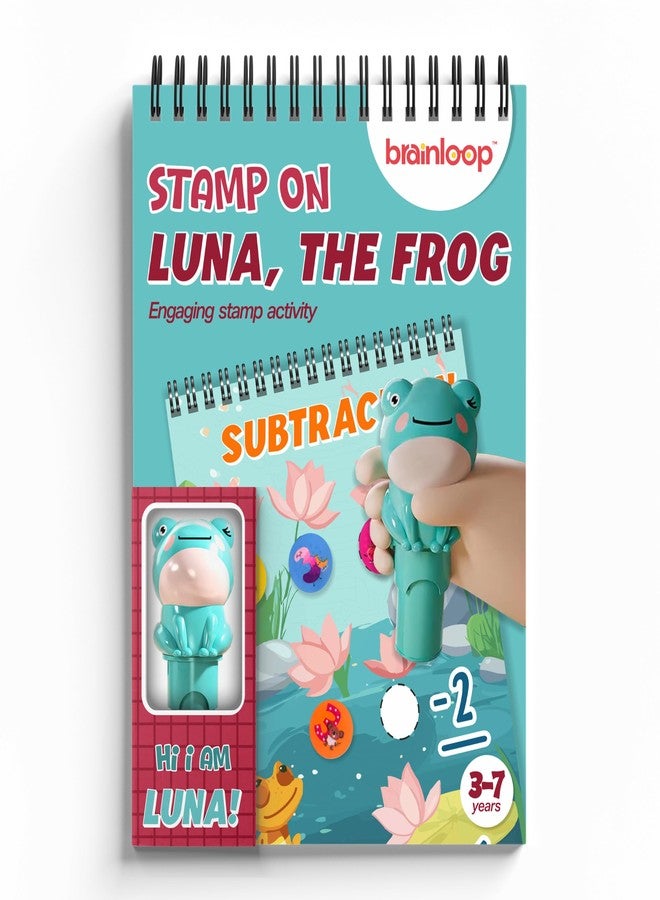 Brainloop Stamp On Luna, The Frog, Sticker Stamp and Activity Pad with 10 Pages, 100 Stickers, 1 Stamp Toy Collectible Figure, Fun Learning Activity, Return Gifts for Children from 3 Years - Image 1