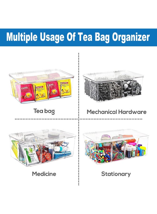 شبيلي منظّم أكياس الشاي، صندوق تخزين بلاستيكي بغطاء شفاف وفواصل قابلة للإزالة بثماني حجرات، حاويات مطبخ قابلة للتكديس لأسطح العمل والمخزن وغرفة المعيشة وغرفة النوم - Image 5