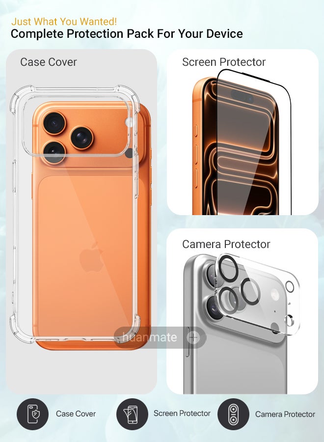 3 in 1 Apple iPhone 17 Pro Protection Pack - Ultra Clear Shockproof Case, Edge-to-Edge Screen Protector & Camera Lens Protector, 360 Degree Full Body Protection for Apple iPhone 17 Pro - view 2