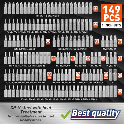 Amartisan 258-Piece Ultimate Screwdriver Bit Set, Chrome Vanadium Steel Driver Bit Set, Security bit set, Includes Bits Holder, Nut Driver, etc (Orange) - Image 4