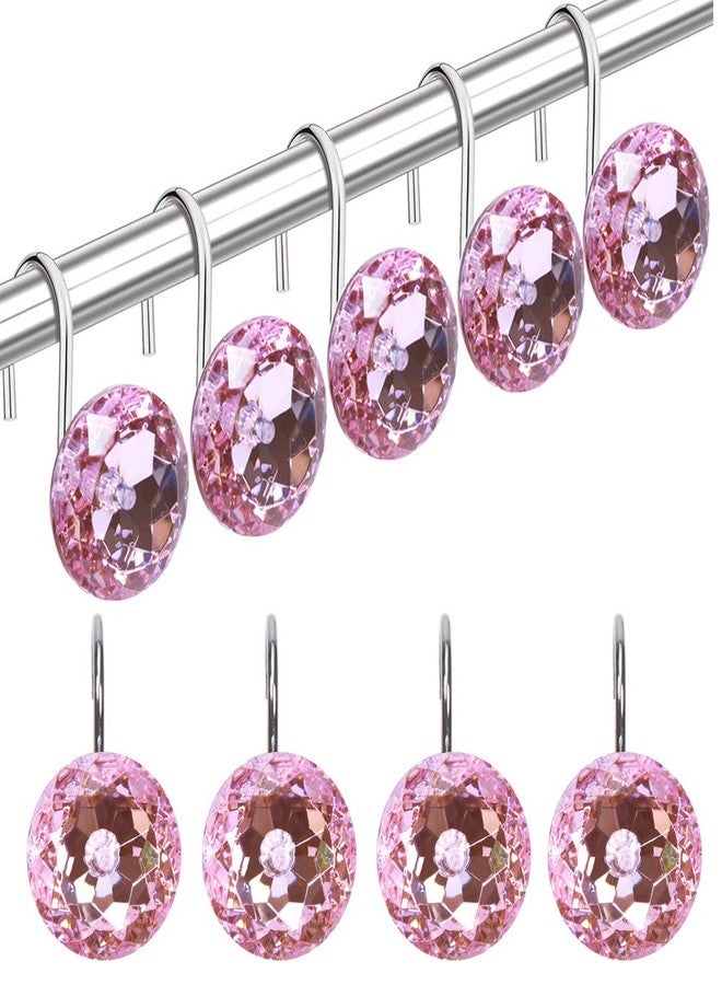 TOAOB THE ONE AND ONLY BABY TOAOB 12pcs Pink Round Curtain Hooks Rings Stainless Steel Rhinestone Decorative Rust Proof Shower Rod Hangers Decorative Shower Curtain Hooks for Bathroom Curtain Accessories - Image 1