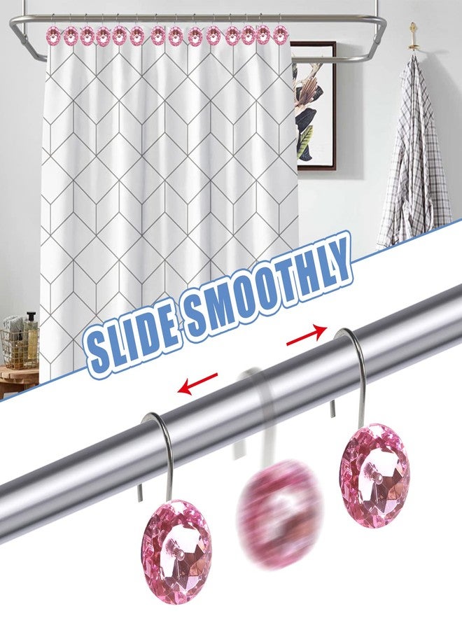 TOAOB THE ONE AND ONLY BABY TOAOB 12pcs Pink Round Curtain Hooks Rings Stainless Steel Rhinestone Decorative Rust Proof Shower Rod Hangers Decorative Shower Curtain Hooks for Bathroom Curtain Accessories - Image 4