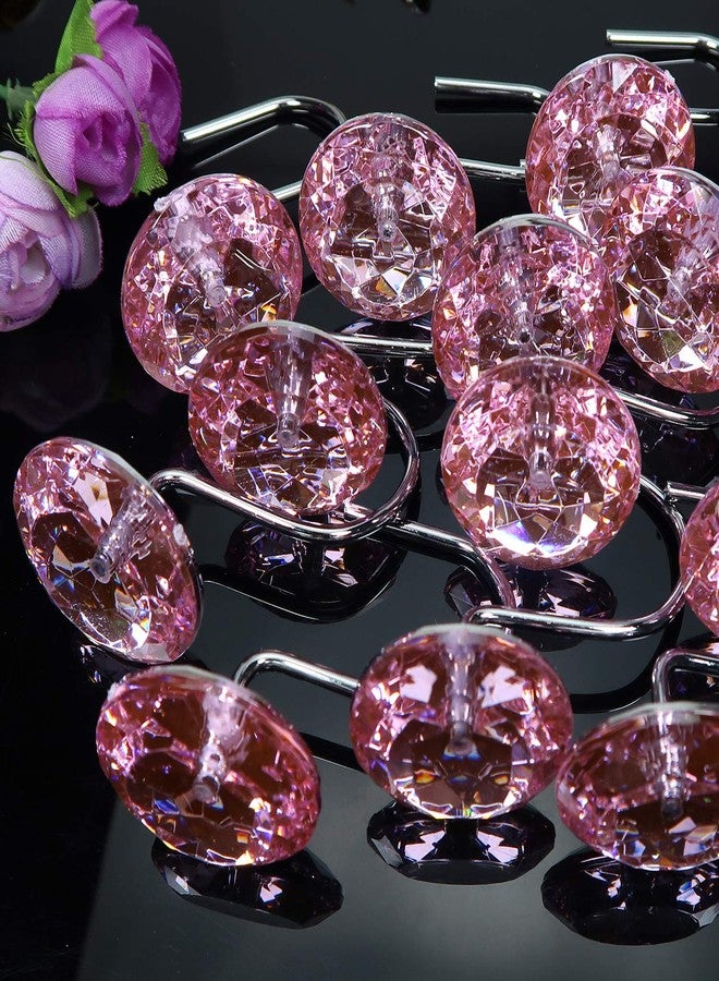 TOAOB THE ONE AND ONLY BABY TOAOB 12pcs Pink Round Curtain Hooks Rings Stainless Steel Rhinestone Decorative Rust Proof Shower Rod Hangers Decorative Shower Curtain Hooks for Bathroom Curtain Accessories - Image 5