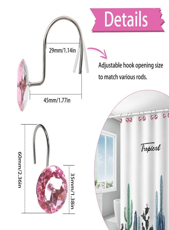 TOAOB THE ONE AND ONLY BABY TOAOB 12pcs Pink Round Curtain Hooks Rings Stainless Steel Rhinestone Decorative Rust Proof Shower Rod Hangers Decorative Shower Curtain Hooks for Bathroom Curtain Accessories - Image 3
