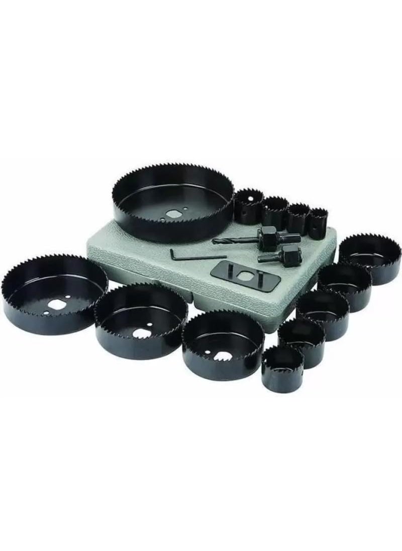 TOOLBUX - TOOLBUX 16Pc Hole Saw Cutting Set Kit for Wood Timber PVC Plasterboard 19127mm Carbon Steel Round Cutter with Hex Key Pilot Drill and Arbors Heat Treated High Precision Durable Blades - Image 1