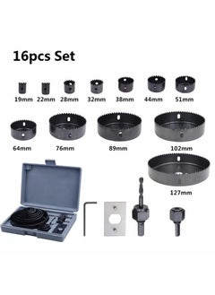 TOOLBUX TOOLBUX 16Pc Hole Saw Cutting Set Kit for Wood Timber PVC Plasterboard 19127mm Carbon Steel Round Cutter with Hex Key Pilot Drill and Arbors Heat Treated High Precision Durable Blades  - Image 5