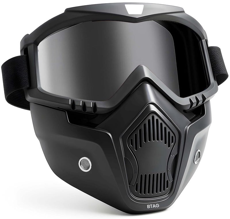 Btag Anti Scratch UV Protective Motorcycle Face Mask with Detachable Goggles | Anti-Fog UV Protection Riding Mask with Removable Breathable Filter | Full Face Windproof Shield for Biking.(Black) - Image 1