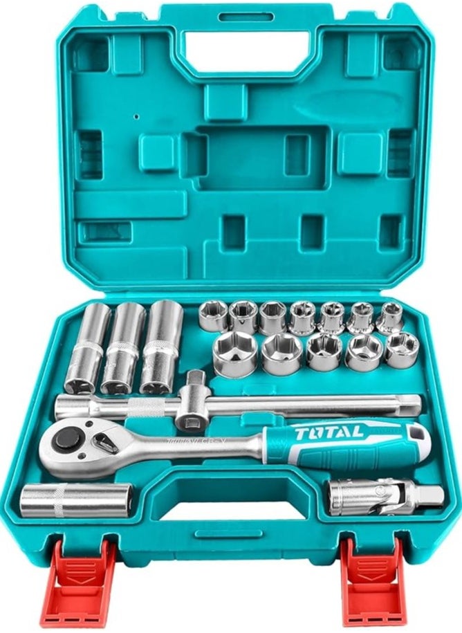 TOTAL TOTAL 20-Piece 1/2" Drive Socket Set with Ratchet, Extension Bar, and Spark Plug Socket – High-Quality Cr-V Steel, Heat Treated, Ideal for Automotive and DIY Projects  - Image 2