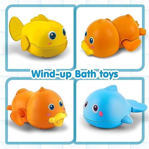 Dwi Dowellin Bath Toys for Toddlers, Magnetic Fishing Games Kids Bathtub Toys, Mold Free Wind-up Toys Swimming Fish Duck Whale Floating Water Toys for Kids Baby Infant - Image 4