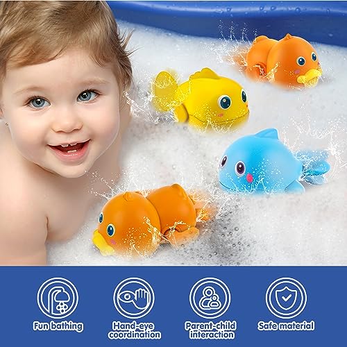Dwi Dowellin Bath Toys for Toddlers, Magnetic Fishing Games Kids Bathtub Toys, Mold Free Wind-up Toys Swimming Fish Duck Whale Floating Water Toys for Kids Baby Infant - Image 3