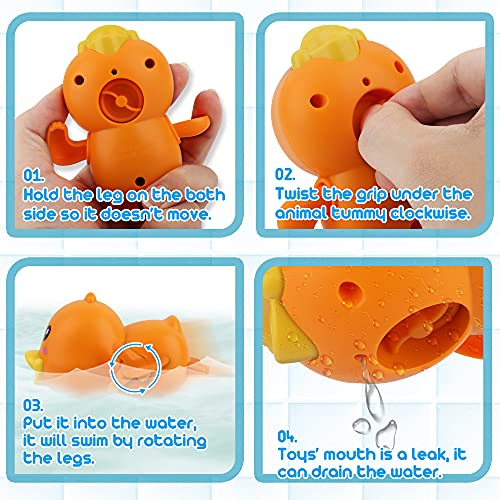 Dwi Dowellin Bath Toys for Toddlers, Magnetic Fishing Games Kids Bathtub Toys, Mold Free Wind-up Toys Swimming Fish Duck Whale Floating Water Toys for Kids Baby Infant - Image 5