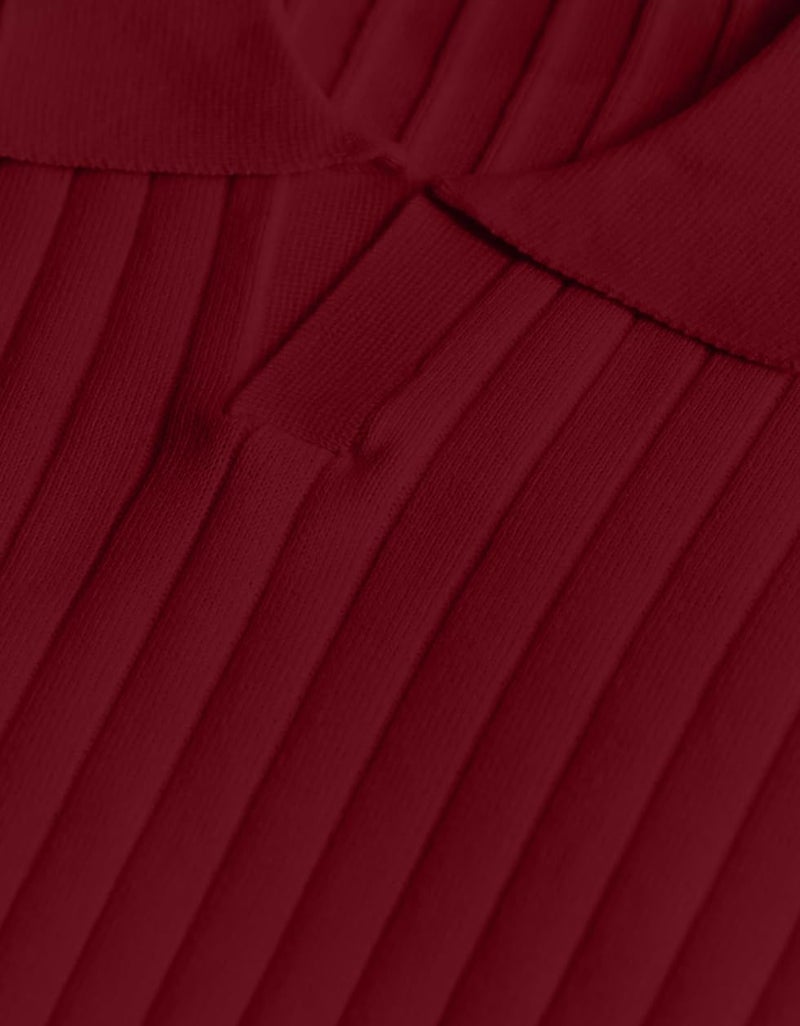 Veirdo® Men’s Casual Ribbed Polo Collar Knit T-Shirt | Slim Fit Short Sleeve Polo for Men | Flat Knit Textured T-Shirt Perfect for Office, Party, Travel (Polo_FK6_WN_L) Wine - Image 3