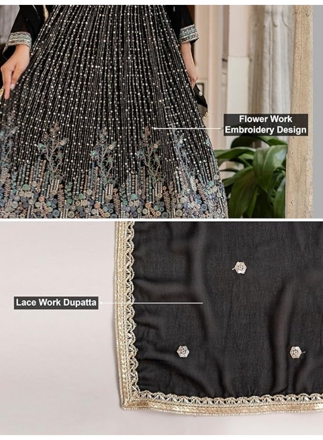 TRENDMALLS XL طقم أناركالي كورتا وبنطلون مع دوباتا من قماش جورجيت مطرز بالترتر من تريندمالز للنساء - Image 4