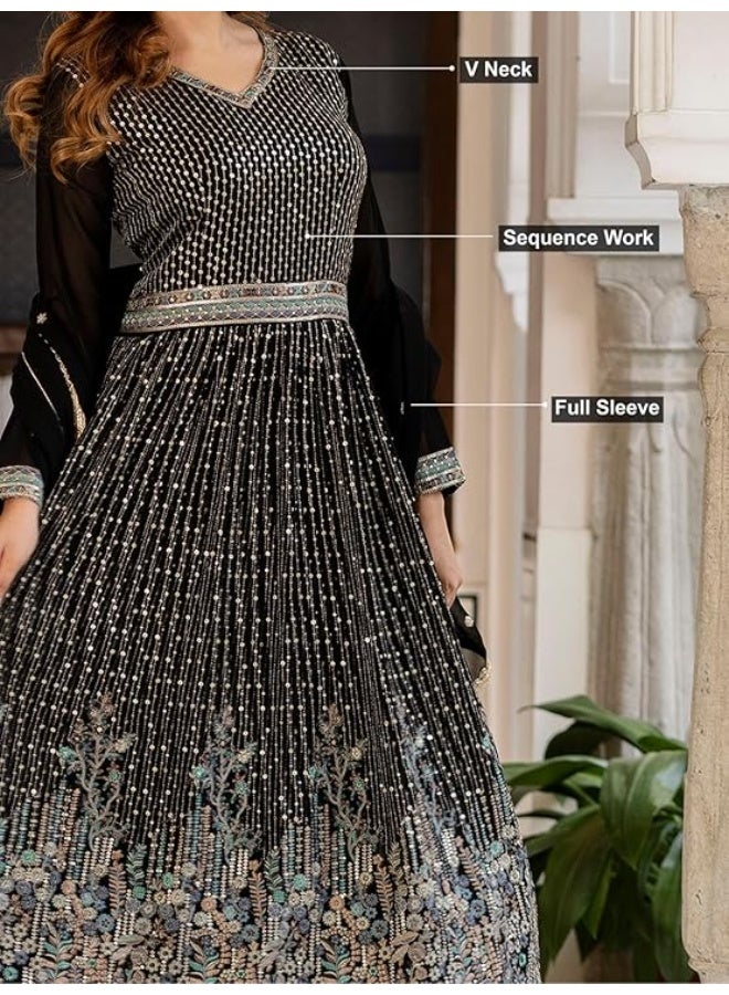 TRENDMALLS XL طقم أناركالي كورتا وبنطلون مع دوباتا من قماش جورجيت مطرز بالترتر من تريندمالز للنساء - Image 3