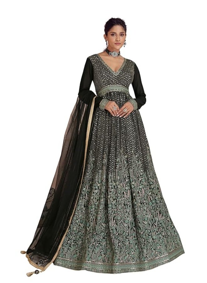 TRENDMALLS XL طقم أناركالي كورتا وبنطلون مع دوباتا من قماش جورجيت مطرز بالترتر من تريندمالز للنساء - Image 1