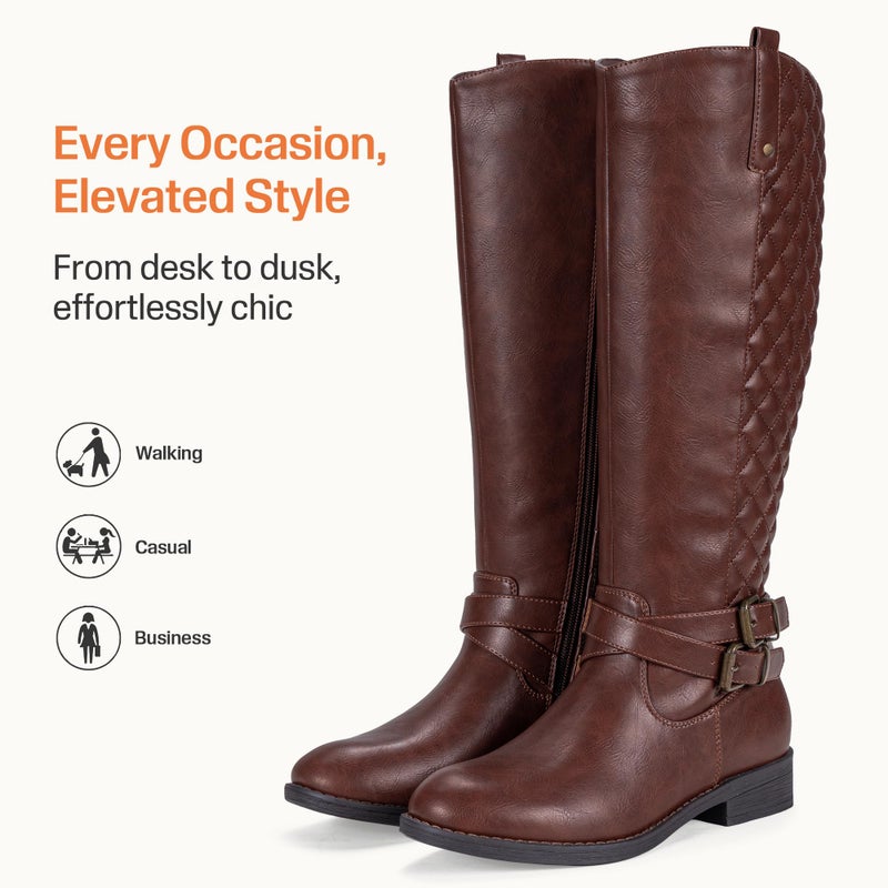 Vepose Women's Knee High Boots, Tall Riding Boots with Low Heel, 949 - Coffee, Size 8.5 US - Buckle and Inside Zip (CJY949 Coffee 08.5) - Image 4