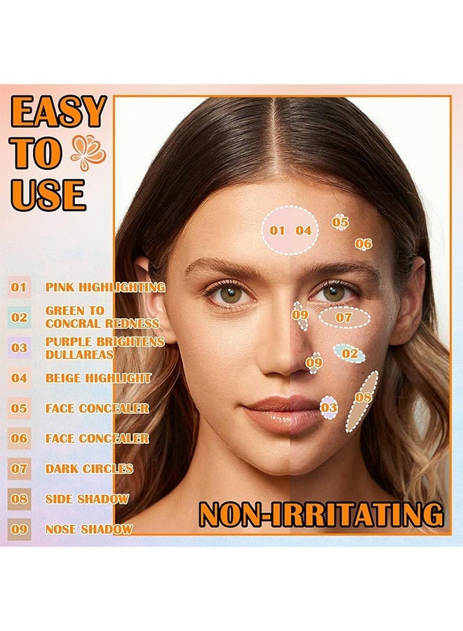 dikalu 9 Colors  Concealer Palette,Correcting Concealer Cream Makeup Contour Palette Conceals for Dark Circles and Blemish,Contouring Liquid Foundation Highlighting Makeup - Image 3