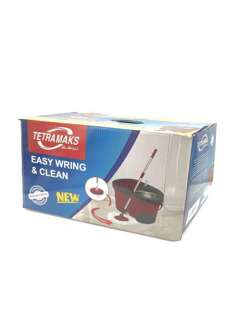 TETRA MAKS - 360 Degree Rotating Magic Mop Set With Red Bucket - Image 1