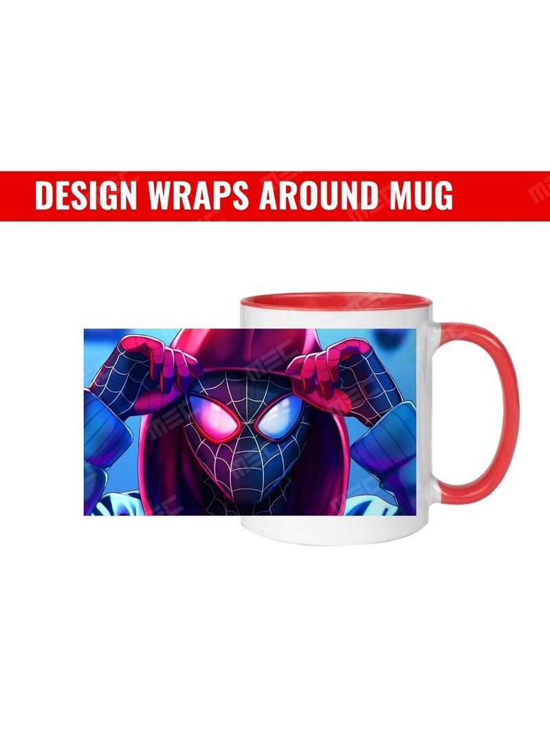 MEC SPiderman Design Wraps Around Mug Printed Coffee Mug 11Oz Red Handle - Image 2