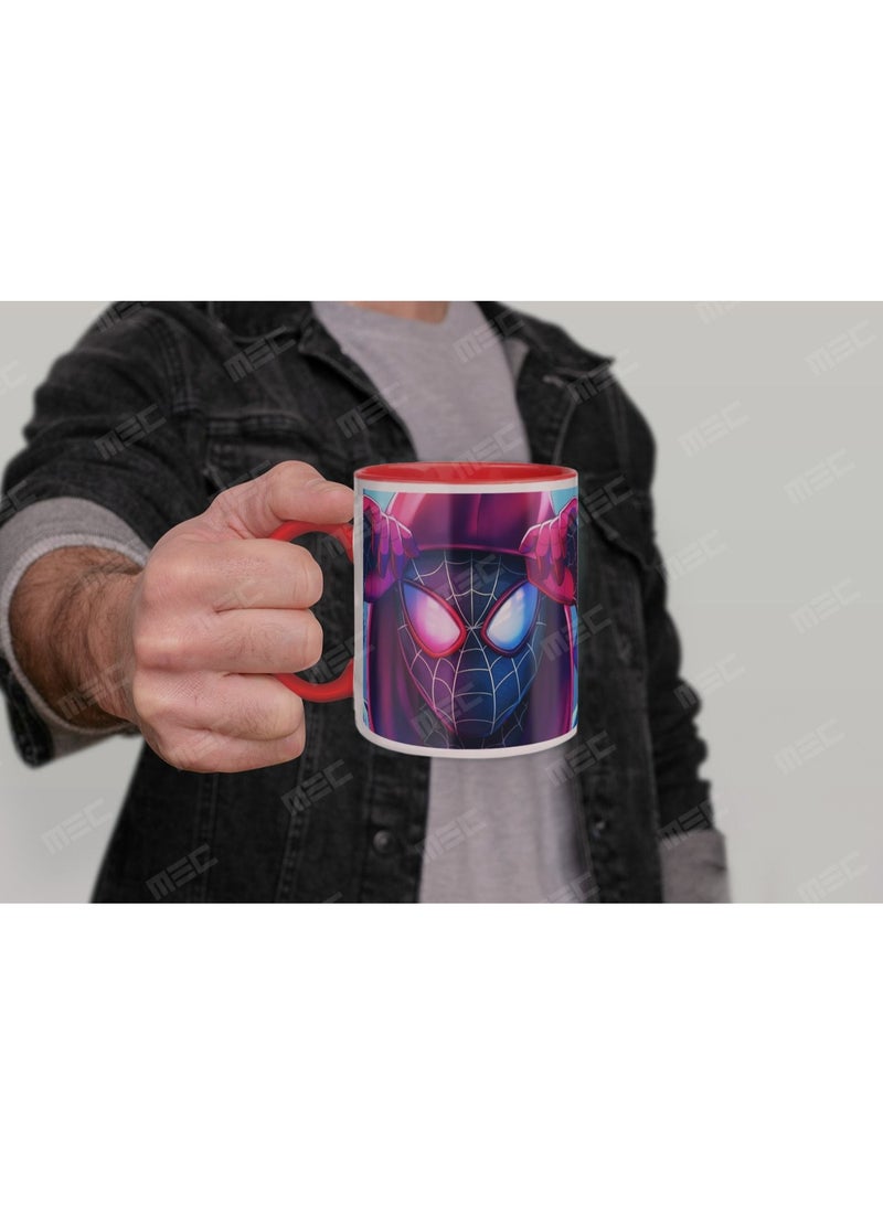 MEC SPiderman Design Wraps Around Mug Printed Coffee Mug 11Oz Red Handle - Image 3