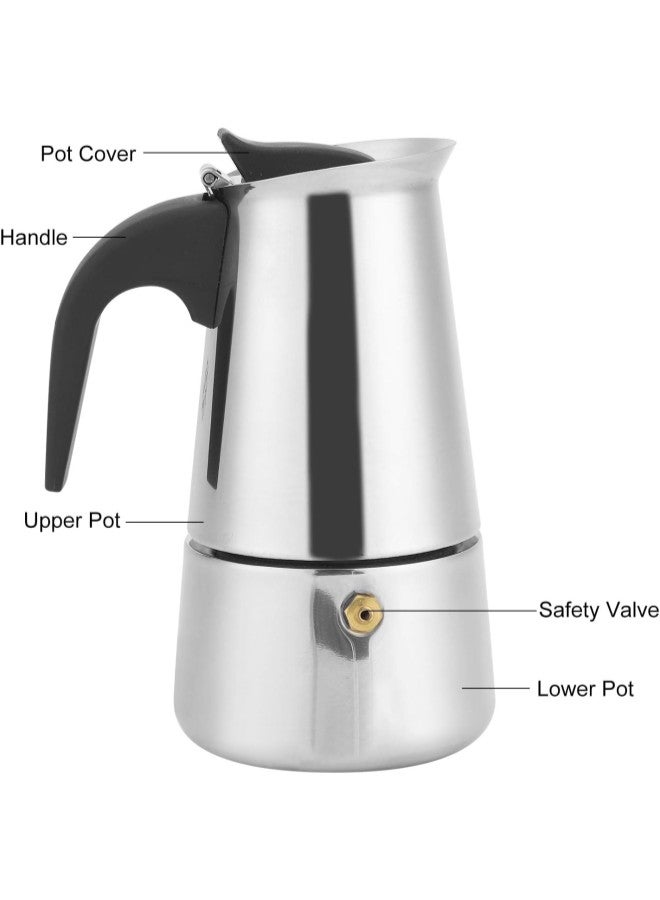 4Cup Stainless Steel Stovetop Espresso Maker, Moka Pot Moka Express Espresso Coffee Maker 200ml  - Image 4
