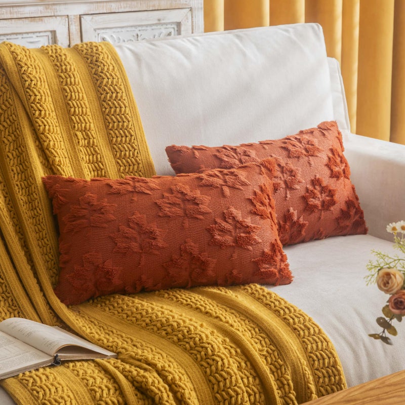 COSIBONO Maple Leaf Fall Throw Pillow Covers 12""x20"" Set of 2  Caramel Farmhouse Decorative Pillow Covers for Autumn Harvest Holiday Accent Pillow Cases  Faux Fur Pillow Covers for Couch Bed Room - Image 1