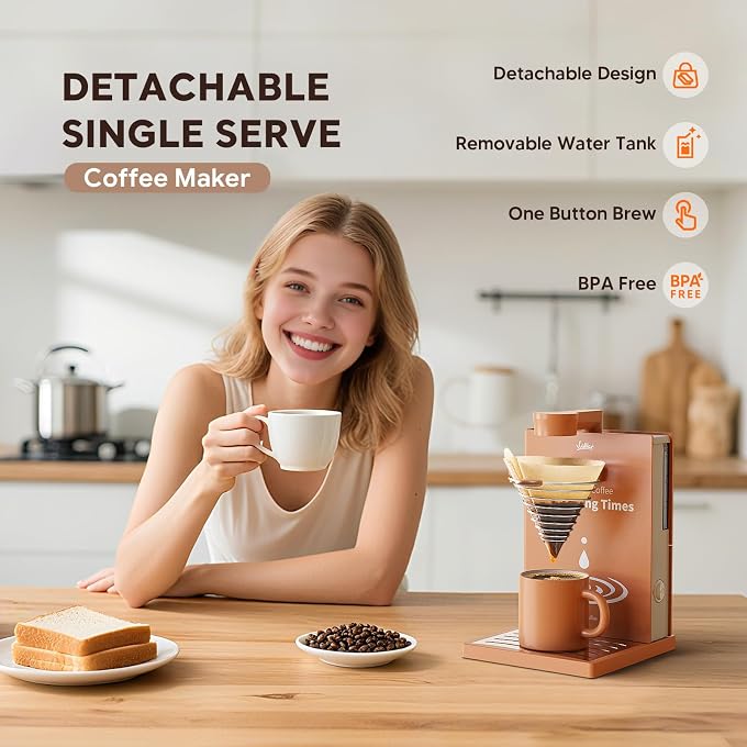 i cafilas Electric Pour Over Coffee Maker, 7-Hole Barista Drip Brewer 10oz | Foldable Book Design, 7-Hole Auto Pour Over, 10oz Detachable Tank, Reusable Filter. Ideal for Travel, Office & Dorms. - Image 3