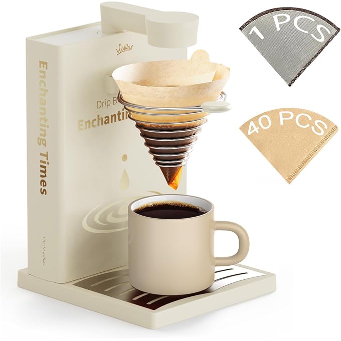 i cafilas Electric Pour Over Coffee Maker, 7-Hole Barista Drip Brewer 10oz | Foldable Book Design, 7-Hole Auto Pour Over, 10oz Detachable Tank, Reusable Filter. Ideal for Travel, Office & Dorms. - Image 1
