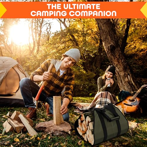 VIKROM Water-Resistant Firewood Carrier Bag – 39.4"x18.5" Waxed Canvas Log Carrier for Firewood, Open-Ended Design, Large Capacity Wood Tote with Padded Handles, Buckle Strap & Folds Flat for Easy Storage - Image 5