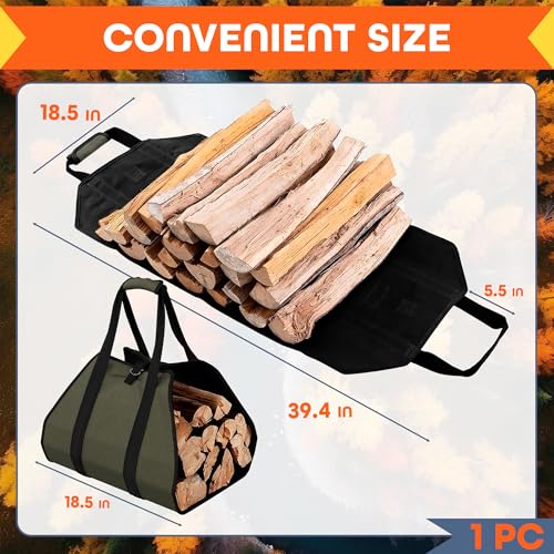 VIKROM Water-Resistant Firewood Carrier Bag – 39.4"x18.5" Waxed Canvas Log Carrier for Firewood, Open-Ended Design, Large Capacity Wood Tote with Padded Handles, Buckle Strap & Folds Flat for Easy Storage - Image 2