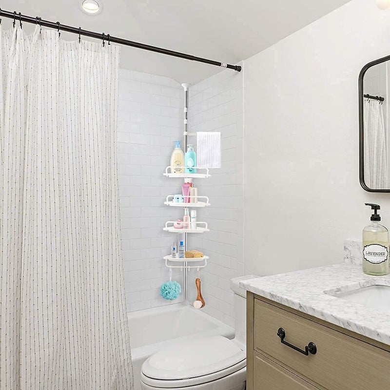 Multifunctional Wall-Mounted Bathroom Storage Rack with 4 Shelves - White - Image 4