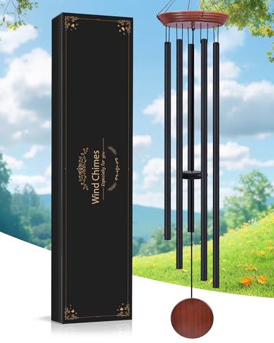 Toodour 60 Extra Large Memorial Wind Chimes for Outside Deep Tone Wind Chimes with 6 Heavy Tubes Unique Sympathy Wind Chime for Outdoor Garden Patio Yard Lawn Black - Image 1