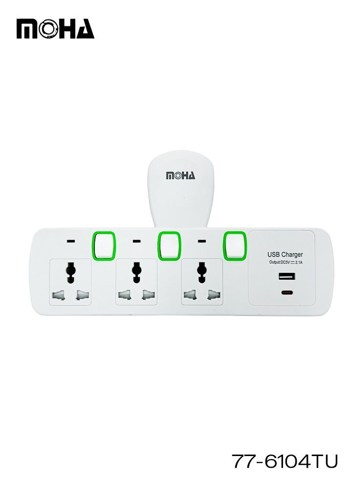 Moha Multi Plug Extension Adapter – 3 Universal AC Sockets + 1 USB Port & 1 Type-C Port, Compact Wall Charger for Home, Office & Travel - Image 5