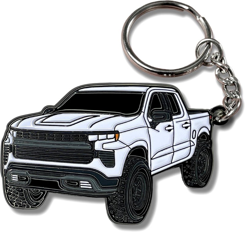 FOUR WHEEL BEAST Chevy Keychain - White Truck Design - Image 1