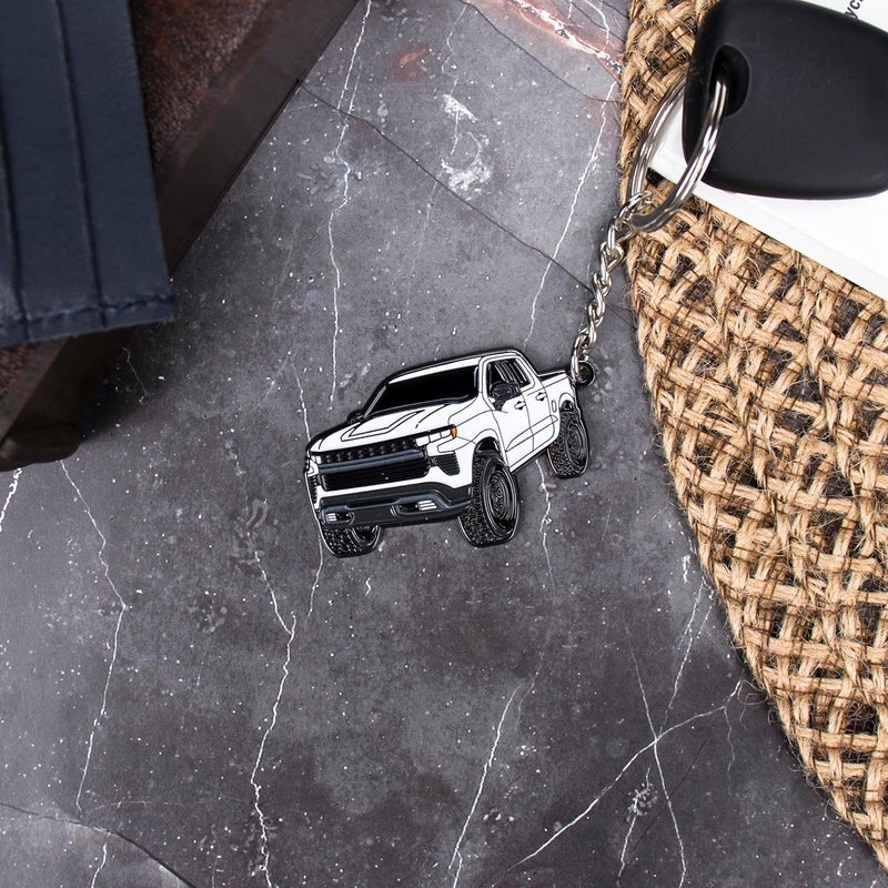 FOUR WHEEL BEAST Chevy Keychain - White Truck Design - Image 3