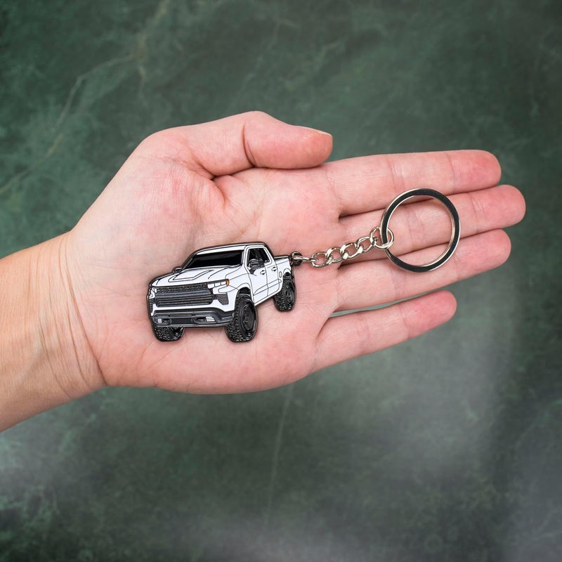 FOUR WHEEL BEAST Chevy Keychain - White Truck Design - Image 2
